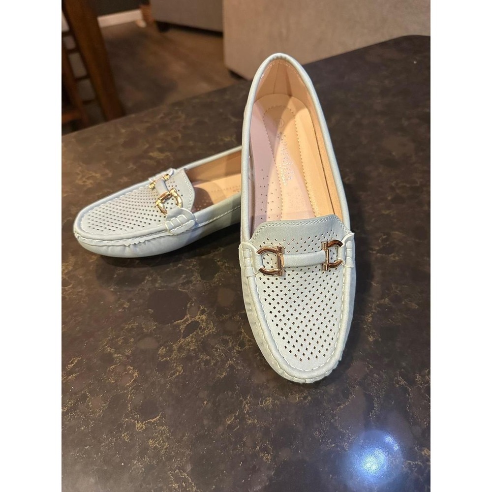 Patrizia Spring Step Light Blue Perforated Bit Loafers Driving Mocs Womens 7W